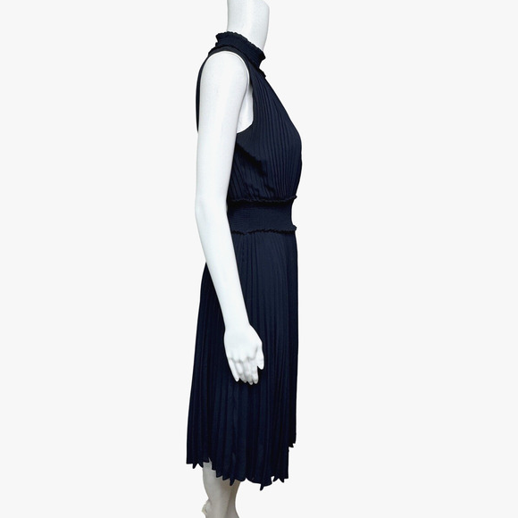 Nanette Lepore Dress Women 2 Navy Blue Accordion Smock Dress Business Party - Picture 2 of 7